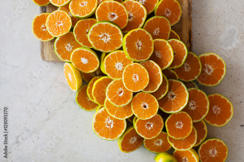 Half of mandarines on table