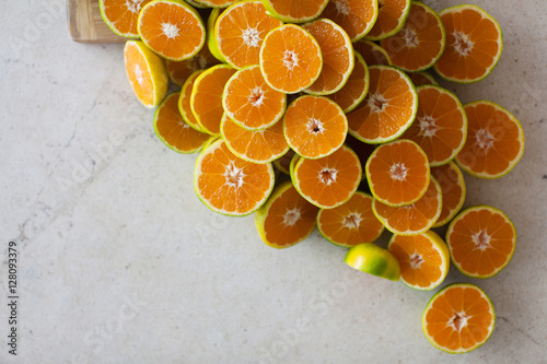 Half of mandarines on table