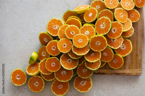 Half of mandarines on table