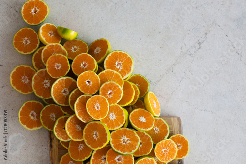 Half of mandarines on table