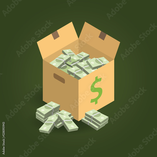 Сardboard box full of money. Illustration for your business presentation.