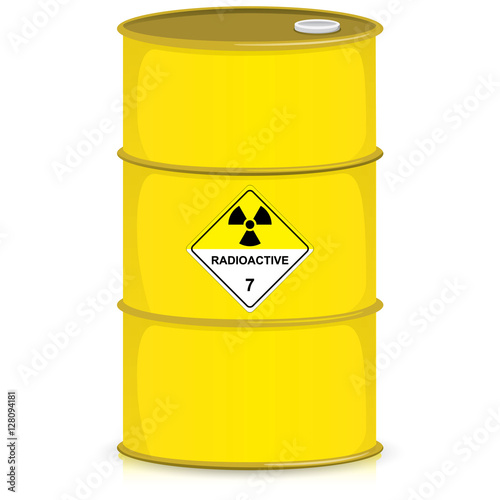 The illustration represents a drum with the radiation symbol, product barrel and radioactive debris. Ideal for catalogs of institutional materials