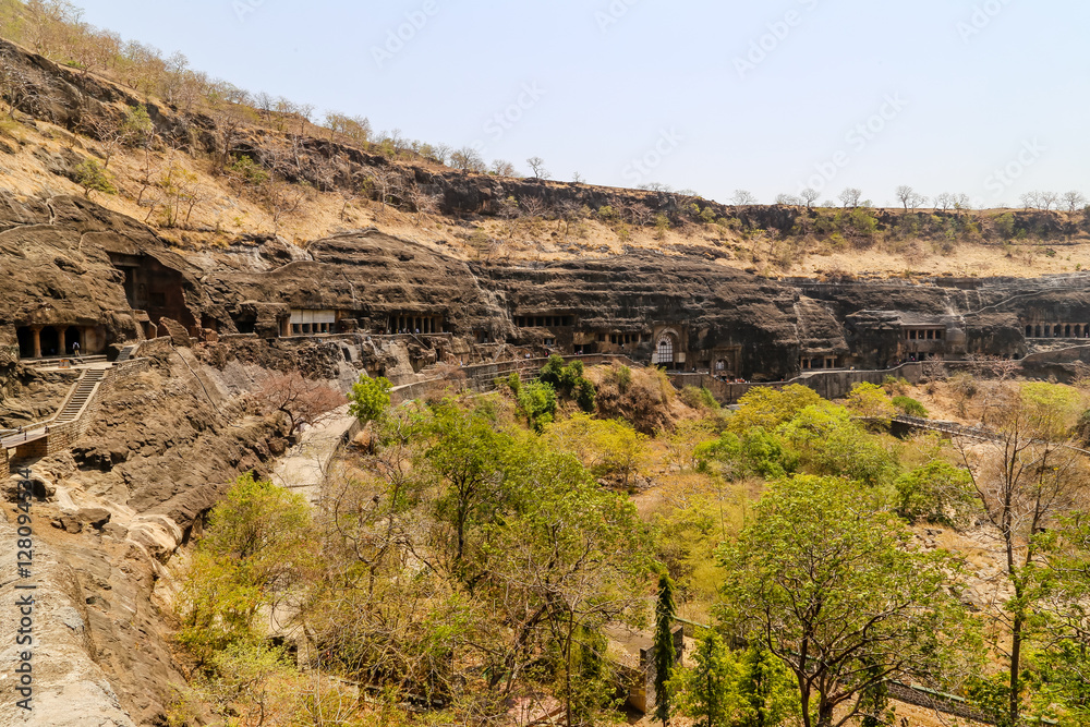 Fototapeta premium Ajanta caves, panoramic view, Aurangabad, Maharashtra, India