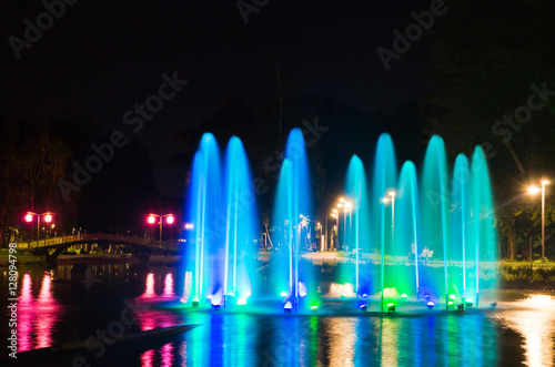 fountain with colorful backlight in park