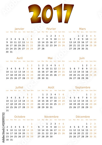 Calendrier 2017 simple - facilement éditable