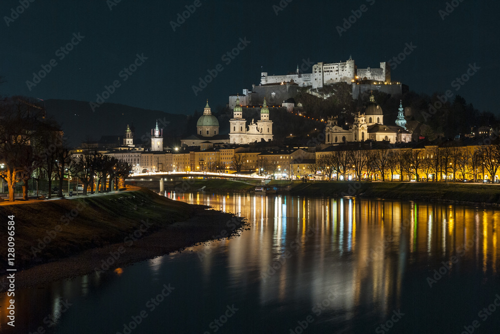 Austrian city Salzburg at christmas night
