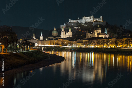 Austrian city Salzburg at christmas night