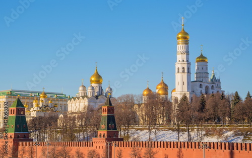 Moscow. View of Kremlin cathedrals, Kremlin wall and Ivan Great bell tower