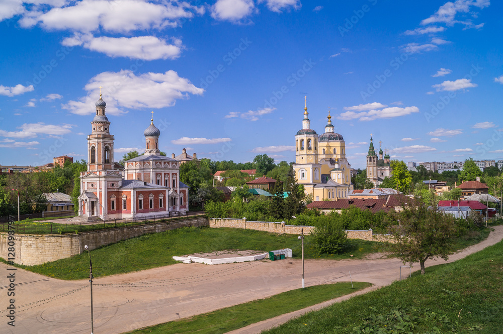 Fototapeta premium Serpukhov.Church Of The Assumption Of The Blessed Virgin (yellow) and Elijah the Prophet.