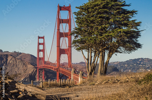 Rush hour on the Golden Gate bridge, San Francisco,USA ,view from Baker beach.