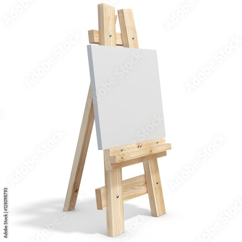 3d wooden easel with canvas, blank space