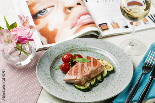 tuna steak with zucchini and cherry