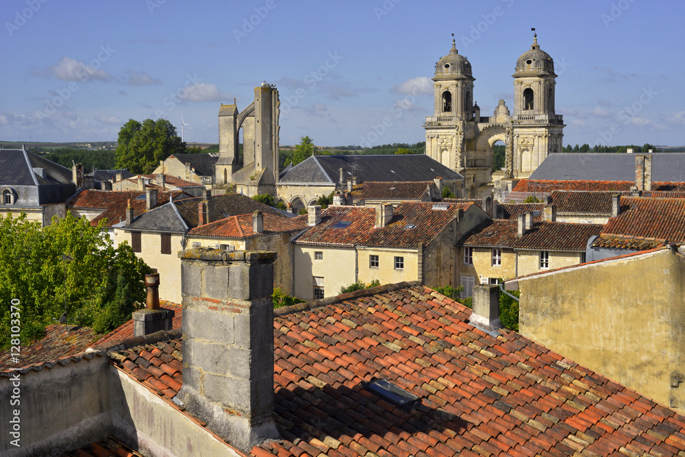 Vue sur les toits et l'abbaye Royale de Saint-Jean-d'Angely (17400), département de la Charente-Maritime en région  Nouvelle-Aquitaine, France