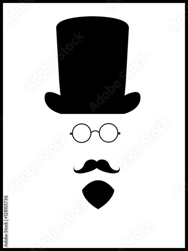 A hat with a beard and mustache wearing glasses
