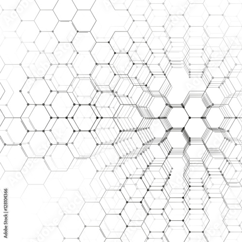 Chemistry 3D pattern, hexagonal molecule structure on white, scientific medical research. Medicine, science and technology concept. Motion design. Geometric abstract background.