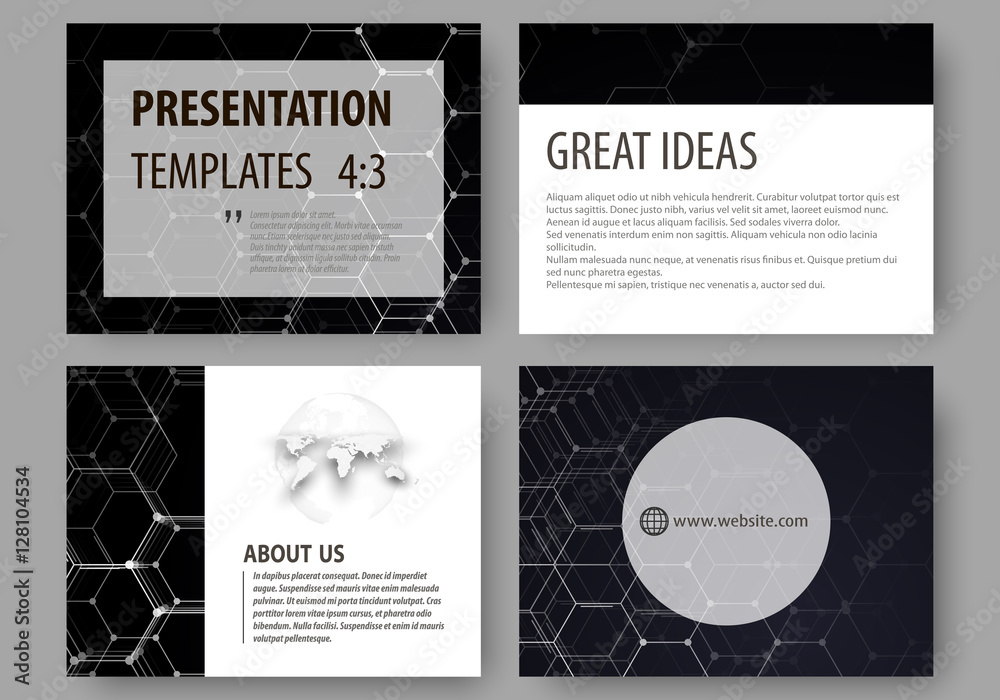 Business templates for presentation slides. Easy editable vector layouts. Chemistry pattern, hexagonal molecule structure, scientific or medical research. Medicine, science and technology concept.