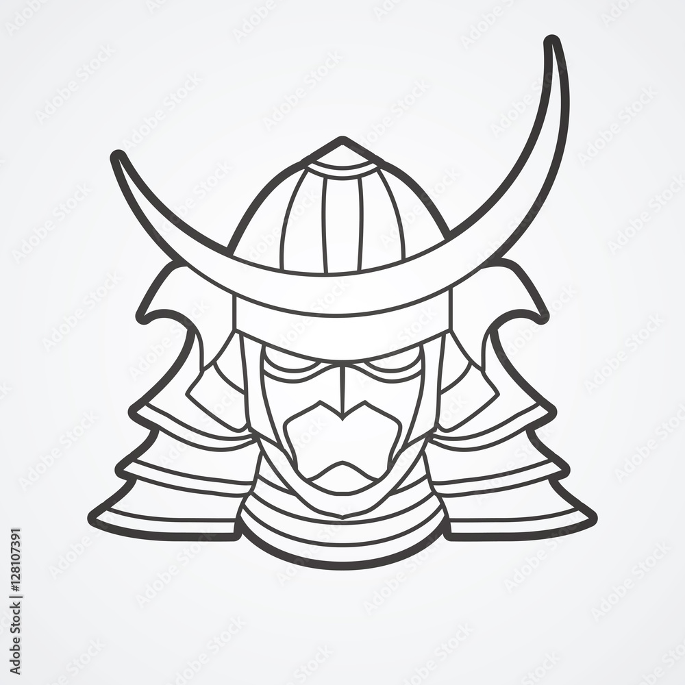 Samurai mask outline graphic vector.
