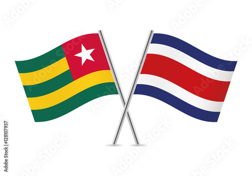 Togo and Costa Rica flags. Vector illustration.
