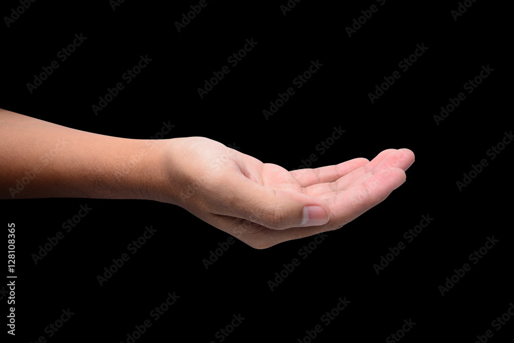 empty male hand isolated on black empty male hand isolated on black