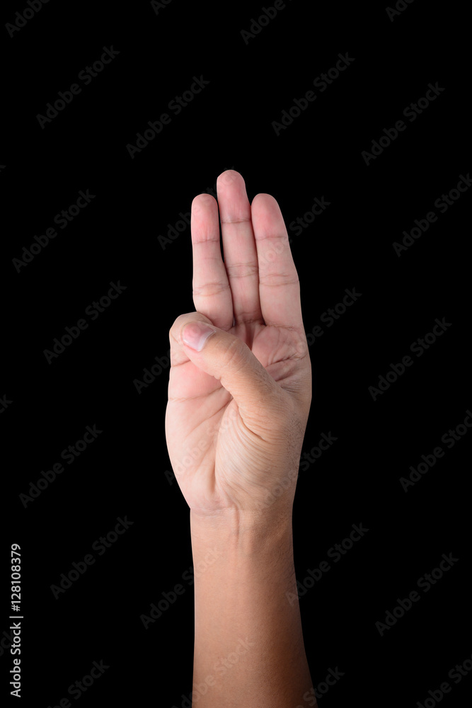 male hand Holds three fingers isolated on black male hand Holds three fingers isolated on black