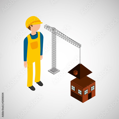 under construction worker  house crane vector illustration eps 10