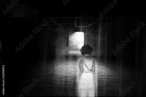 Ghost little girl appears in old dark room, ghost in haunted hou