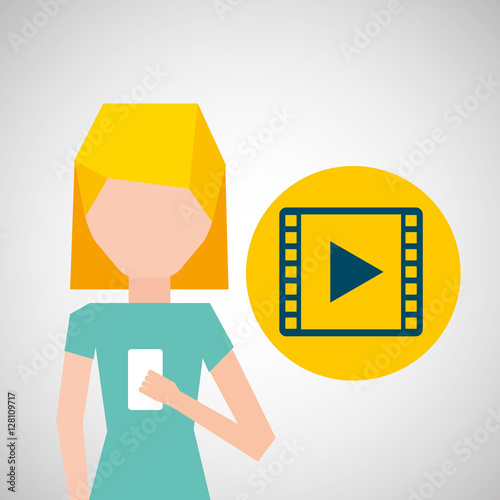 cartoon girl smartphone video social media graphic vector illustration eps 10