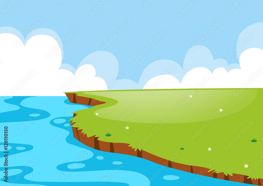 Fototapeta premium Nature scene with field and lake