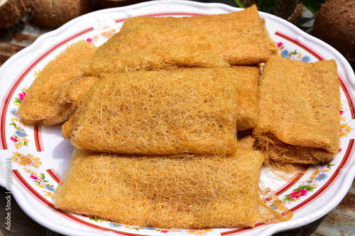 khanom La Thai sweet made for merit day in tenth lunar month, local food in Thailand festival photo