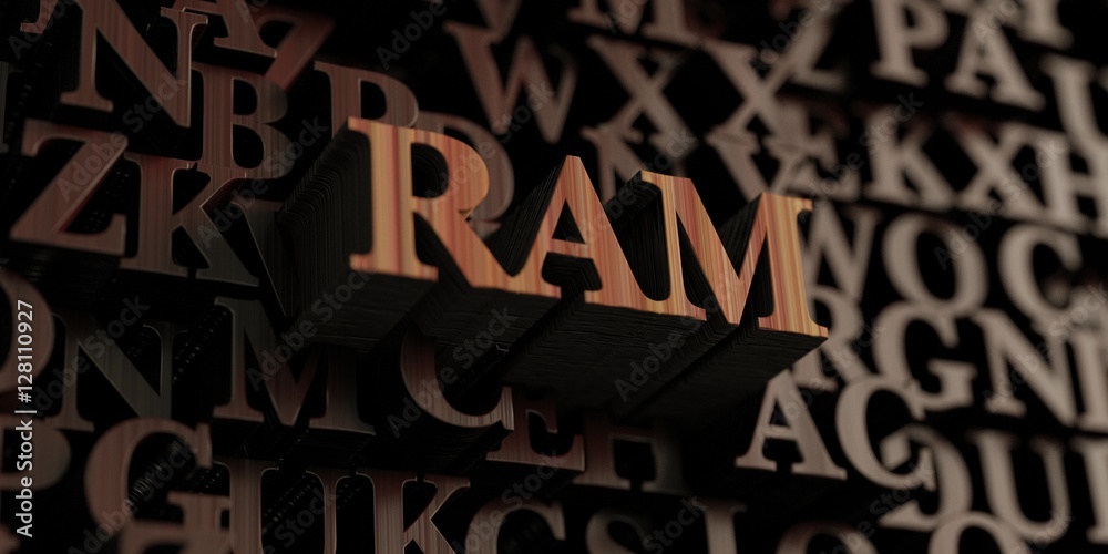 Ram - Wooden 3D rendered letters/message.  Can be used for an online banner ad or a print postcard.