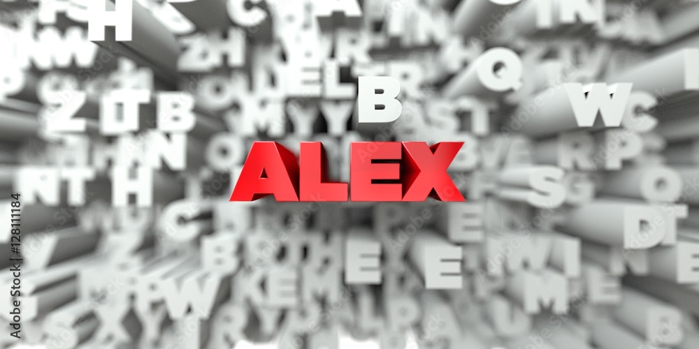 ALEX -  Red text on typography background - 3D rendered royalty free stock image. This image can be used for an online website banner ad or a print postcard. - obrazy, fototapety, plakaty 