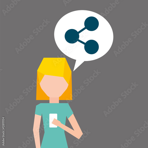 cartoon girl smartphone share social media graphic vector illustration eps 10