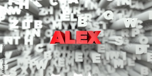 ALEX -  Red text on typography background - 3D rendered royalty free stock image. This image can be used for an online website banner ad or a print postcard. photo