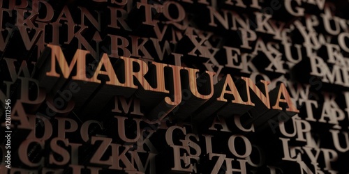 Marijuana - Wooden 3D rendered letters/message. Can be used for an online banner ad or a print postcard.