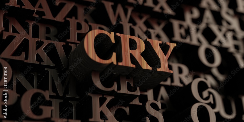 Cry - Wooden 3D rendered letters/message.  Can be used for an online banner ad or a print postcard.