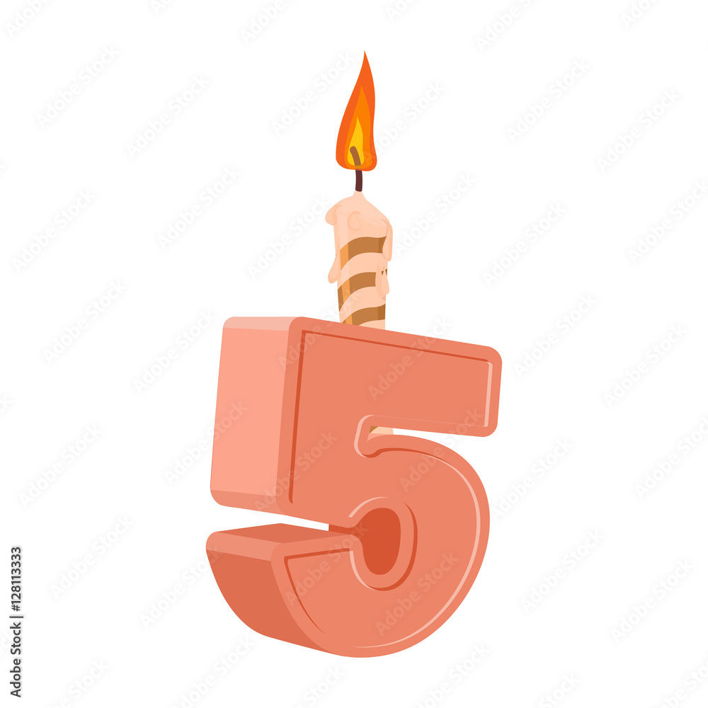 5 years birthday. Number with festive candle for holiday cake. f 5 years birthday. Number with festive candle for holiday cake. f