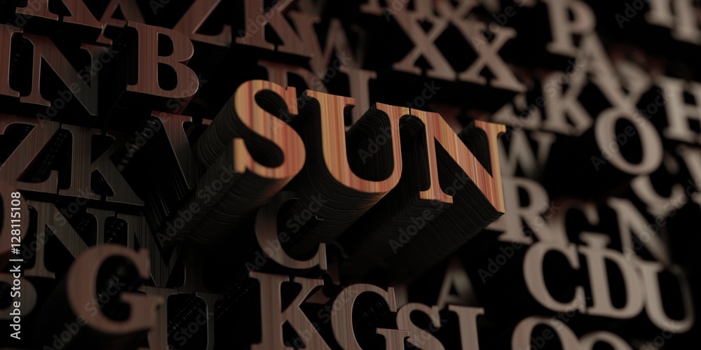 Sun - Wooden 3D rendered letters/message.  Can be used for an online banner ad or a print postcard.