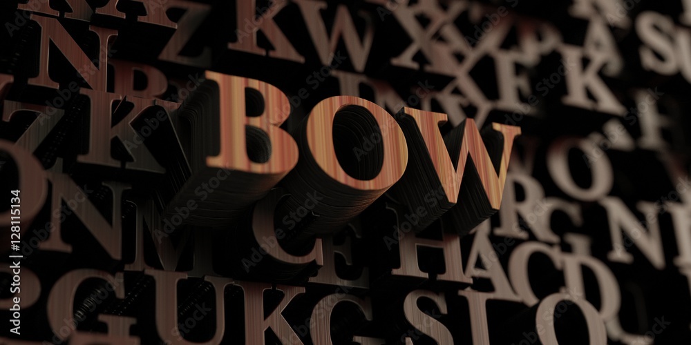 Bow - Wooden 3D rendered letters/message.  Can be used for an online banner ad or a print postcard.