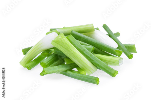 Green spring onion, chopped spring onion isolated on white backg