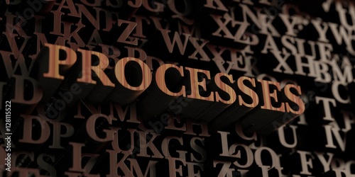 Processes - Wooden 3D rendered letters/message. Can be used for an online banner ad or a print postcard.