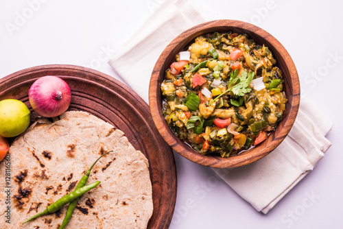 Baigan Bharta - Mashed Eggplant is South Asian food item, popular in maharashtra, tastes great with Jowar flour flat bread or bhakar or bhakri photo