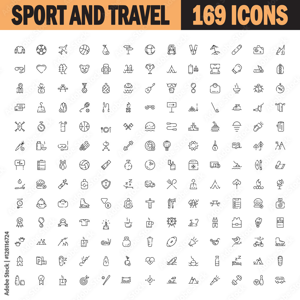 Sport and recreation flat icon set.