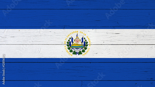 Flag of El Salvador on wooden background