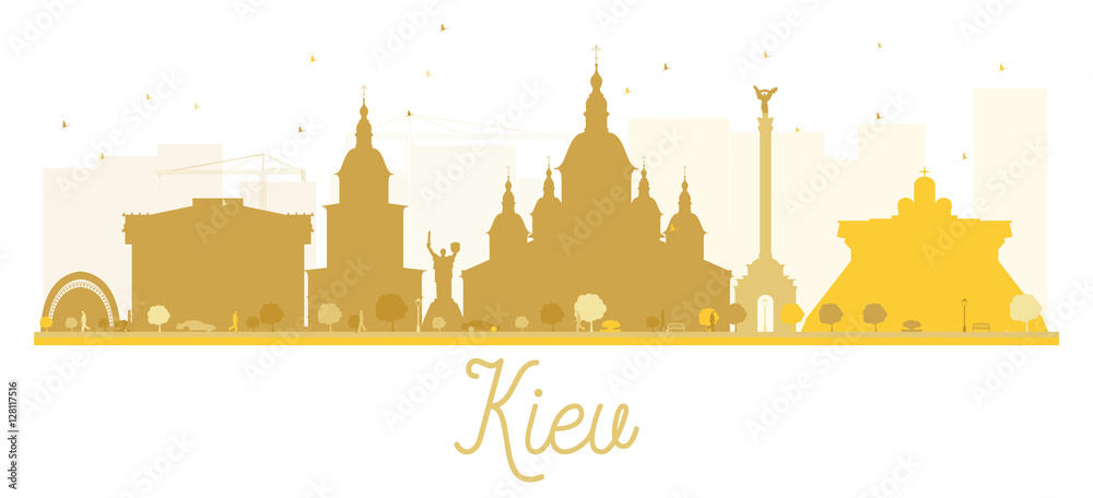Kiev City skyline golden silhouette.