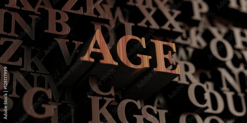 Age - Wooden 3D rendered letters/message.  Can be used for an online banner ad or a print postcard.