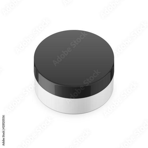 Round white glossy plastic jar for cosmetics