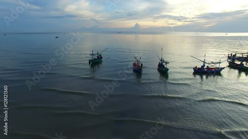 aerial view of fishery boat at prachuapkhirikhan southern of thailand photo