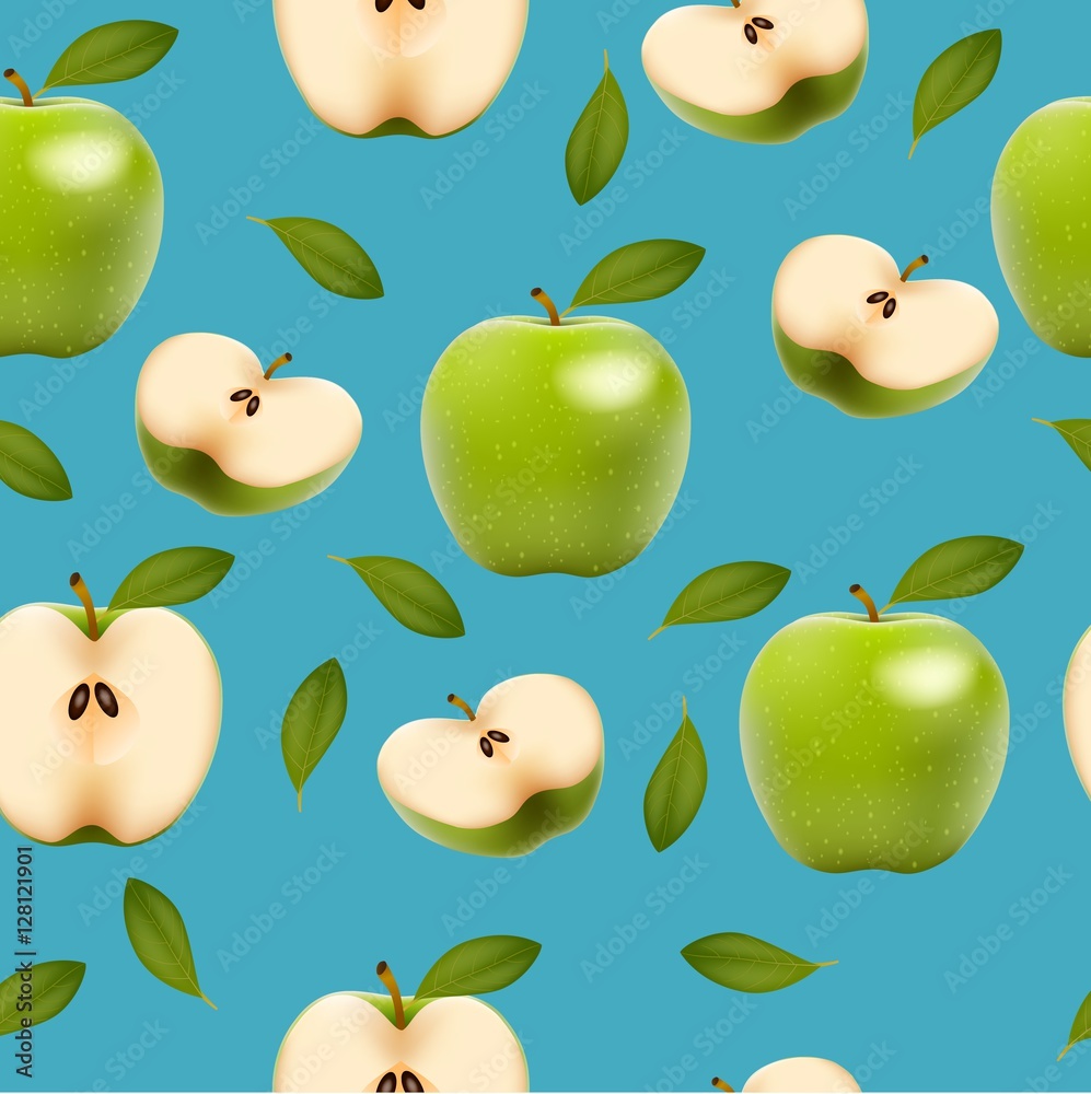 Seamless background with green apples. Vector illustration Stock Vector
