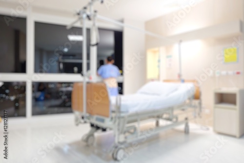 Blur hospital room interior for background. Blurred image of Patient  in hospital for background.