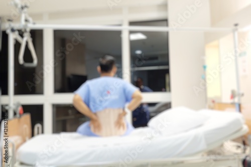 Blur hospital room interior for background. Blurred image of Patient in hospital for background.